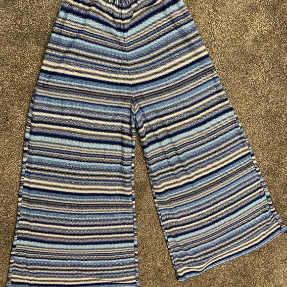 GRAN SASSO Pants STRETCH WIDE LEG STRIPE PANT Sz Small Blue White Silver Gray - Picture 5 of 17